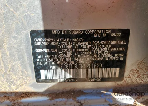 2022 Subaru Crosstrek Sport z USA, uszkodzony, nr VIN JF2GTHSC6NH281629